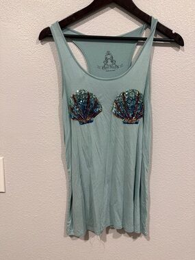 Bear Dance Light Aqua Sequin Shell Tank Top